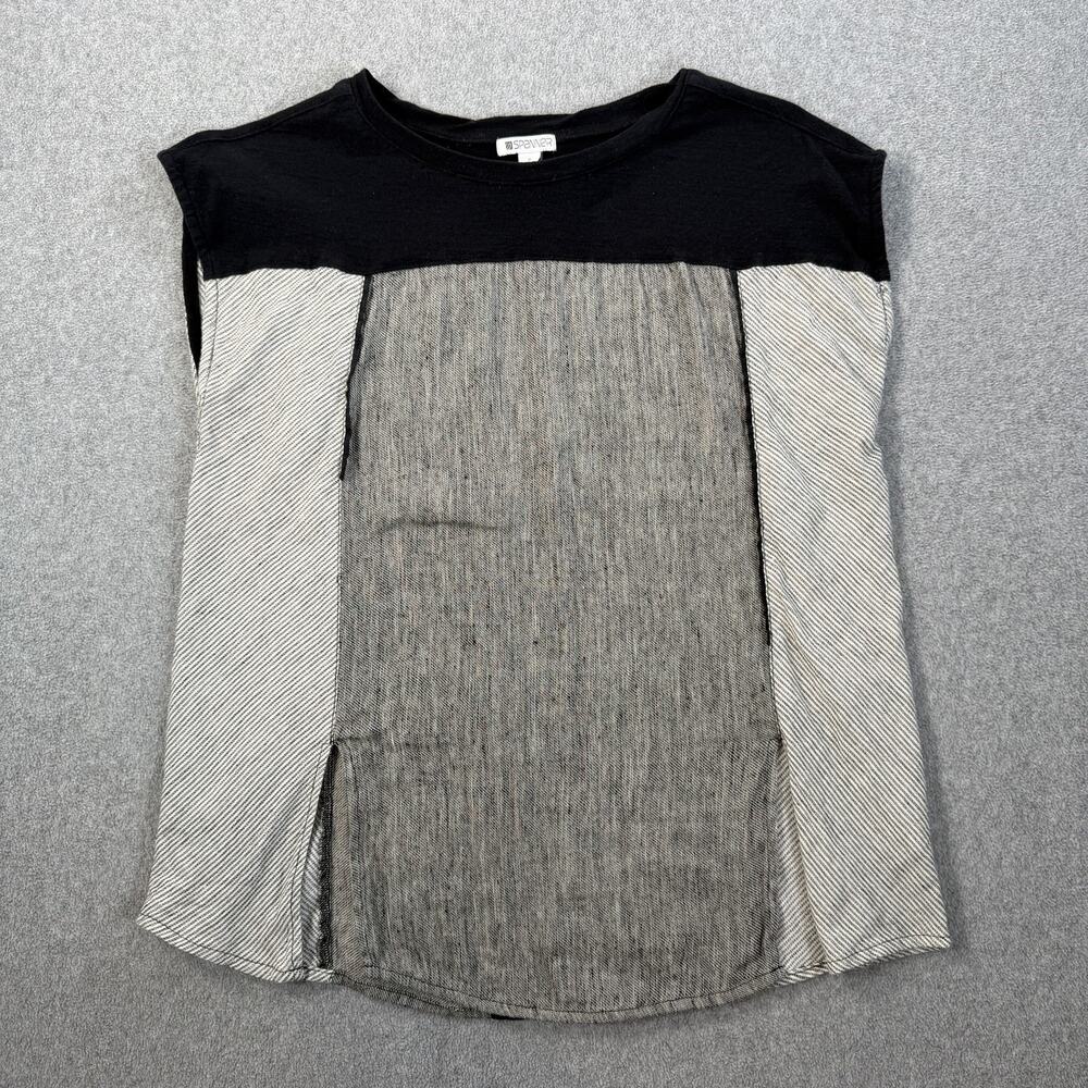 Spanner Women's Small Colorblock Linen Blend Sleeveless Top Black Laganlook